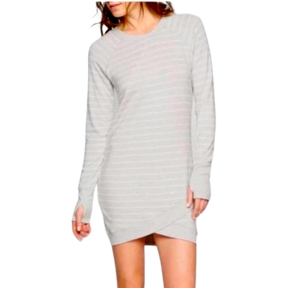 Athleta Gray Striped Criss Cross Sweatshirt Dress - Picture 3 of 6